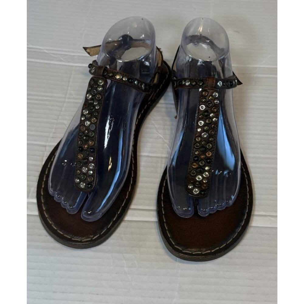 Frye Womens Size 9 B Studded Leather Thong Sandals Brown Strappy - Picture 2 of 9